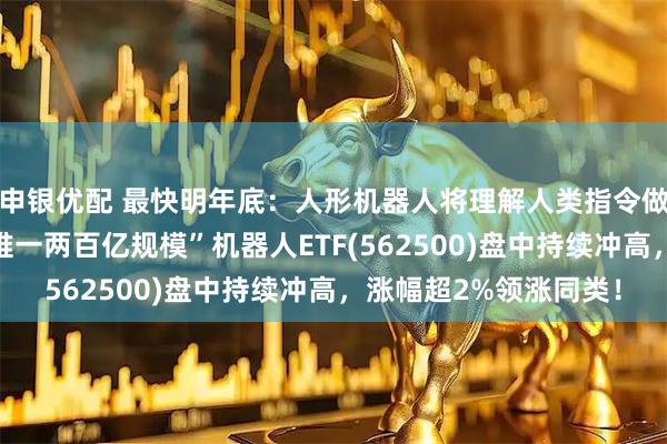 申银优配 最快明年底：人形机器人将理解人类指令做任何动作！“全市场唯一两百亿规模”机器人ETF(562500)盘中持续冲高，涨幅超2%领涨同类！