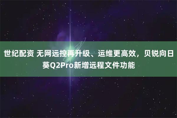 世纪配资 无网远控再升级、运维更高效，贝锐向日葵Q2Pro新增远程文件功能