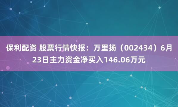 保利配资 股票行情快报：万里扬（002434）6月23日主力资金净买入146.06万元